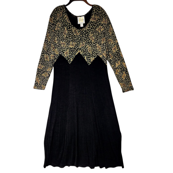Vtg Joseph Ribkoff Maxi Dress 14 Womens Metallic‎ Gold Cheetahs Leopards Black - Picture 1 of 12